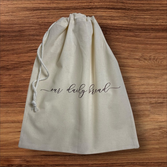 Farmhouse Linen Bread Bag, "Our Daily Bread" Handmade Reusable Bread Keeper - Picture 5 of 5